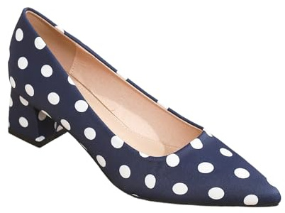 Escarpins pour femme au look rétro ludique avec pois - Chaussures élégantes avec talon bloc et grand nœud - Chaussures de soirée féminines pour les fêtes et les occasions festives