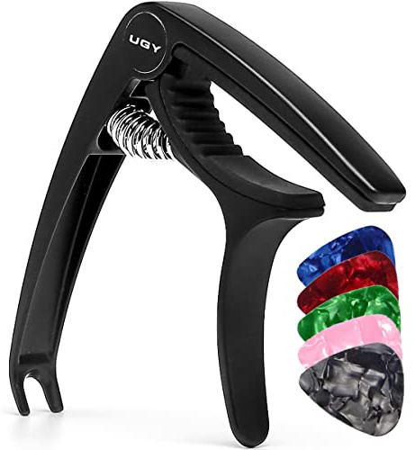 UGY® Capo Guitar Capo for Acoustic and Electric Guitars, Guitar Capo or Ukulele Capos - Black with 5 Picks