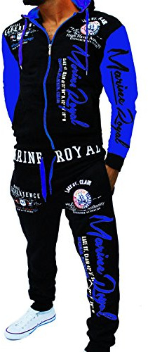 Unbekannt Herren Fitness Jogginganzug Sportanzug Trainingsanzug A.2254 ARMS L Schwarz-Blau
