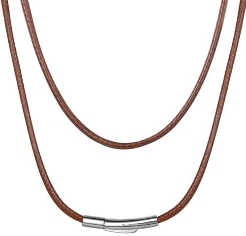 ChainsHouse Brown Leather Necklace for Men 2MM 24 Inches Cord with Clasp, Waterproof Braided Leather Rope Necklace