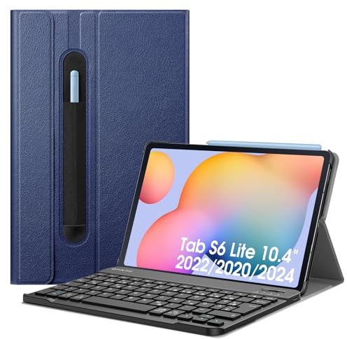FINTIE Tastatur Hülle für Samsung Galaxy Tab S6 Lite 10,4 Zoll Tablet | Magnetisch Abnehmbare Deutsches QWERTZ-Layout Bluetooth Tastatur, Verstellbarer Ständer, Marineblau