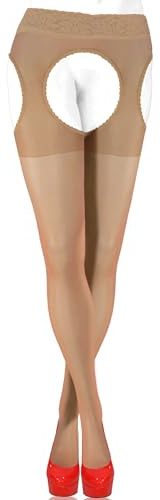 Sesto Senso Medias Lencería Liguero Muslo Panti Mujer 15 den Con Agujeros Entrepierna carne 3/M Beige claro