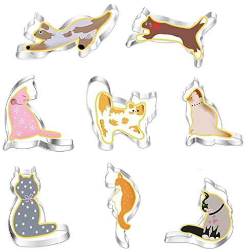 Belons 8 Stück Ausstechformen Katzen, Edelstahl Tierformen Ausstecher Plätzchenformen für Keks, Fondant, Gebäck, Glasur, Tortendeko, Kuchendeko, DIY Plätzchenausstecher Set