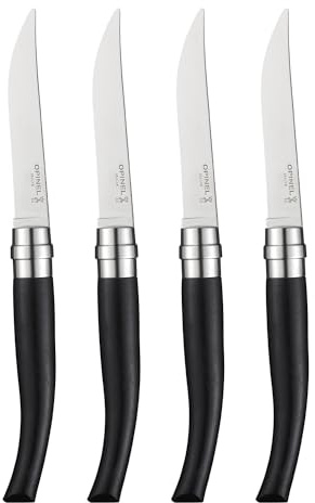 Opinel - Coffret 4 Couteaux de Table Chic Ébène - Lame Traditionnelle Yatagan Acier Inox - Manche Bois d'Ébène - Garantie à Vie - Fabrication Française