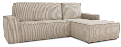 Sofnet Ecksofa Totti L mit Schlaffunktion und Bettkasten - Cord Stoff - L-Form Couch, Polstersofa, Schlafsofa, Sofagarnitur (Beige (Poso 100), Ecksofa Rechts)