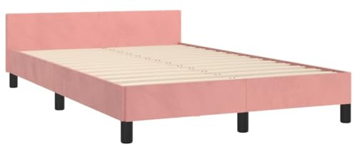 vidaXL Lit Rembourré Moderne avec Tête de Lit et Sommier à Lattes, Double avec Pied, Rose 120x190 cm en Velours