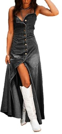 VIVICOLOR Abito Lungo in Denim con Spalline Sottili da Donna, Bottoni sul Davanti, Maxi Abito in Denim Vintage, Senza Maniche, Fluido, Lungo, in Jeans
