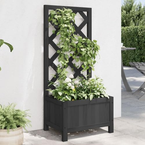 Gecheer blomlåda med spaljé, planteringslåda för utomhusbruk, klätterväxtblomkruka med spaljé, utomhusgrillad låda, separat axelrem, svart 40 x 30 x 90 cm