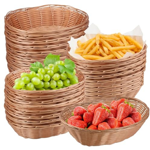 kukmakri Cestini ovali in vimini sintetico, confezione da 27, cestini per il pane per servire, cesti regalo vuoti, piccoli cesti di vimini, resistenti cestini per il pane, per uso domestico e