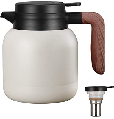 Pichet Isotherme Thermos Avec Filtre à Thé, Carafe à Café Thermique En Acier Inoxydable, Avec Simple Bouton Poussoir De Sécurité, Fond Antidérapant, Pour La Maison, Hôtel, Bureau (Blanc,1.2L)