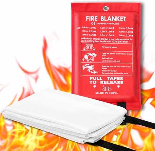 ZOLGINAH 1 Stück Feuerlöschdecke,1 m x 1 m Löschdecke Küche,Glasfaser Brandschutzdecke,Feuerdecke Feuerlöschdecke für Versehentliches Sicherheitsdesign für Küche Kamin Grill Auto Camping