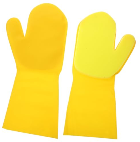 Vaguelly 2pcs Reusable Sponge Cleaning Gloves for Household Dishes Kitchen Washing and Dusting Yellow Latex Gloves for Comfortable to Hold and Comfort