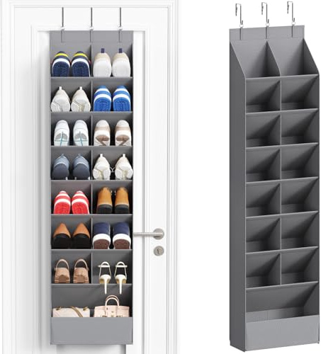 Lifewit Grey 8 Layer Over Door Hanging Shoe Organizer with Deep Pockets | Holds up to 16 pairs shoes, fits boots, toys, bottles & daily supplies, multi-purpose over door storage holder for closet