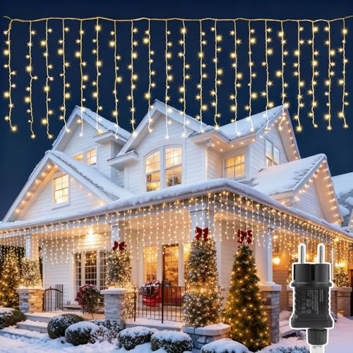 AdalyRoma Tenda Luminosa 4x1m 200 LED Rete Luci A Catena Cavo Trasparente Luce Bianco Caldo 8 Modalità E Timer Adatto Per Interni Ed Esterni Tendaggi Matrimoni Natale Feste E Giardini