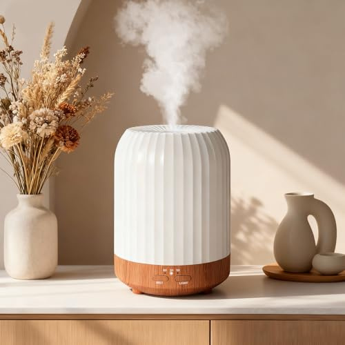 Diffuseur d'Huiles Essentielle, Brumisateur Huiles Essentielles avec des Lumières à Sept Couleurs, Diffuseur de Parfum Electrique avec Fonction de Protection Contre Les Coupures de Courant(250ml)