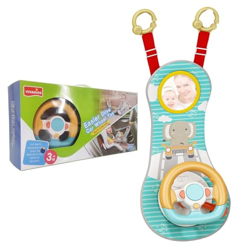 Jorzer Rear Facing Car Seat Toys Baby Car Toys Rear Facing Toy Steering Wheel for 360° Rotation Baby Steering Wheel Toy with Mirror Music Lights and Driving Sounds 12 Months+