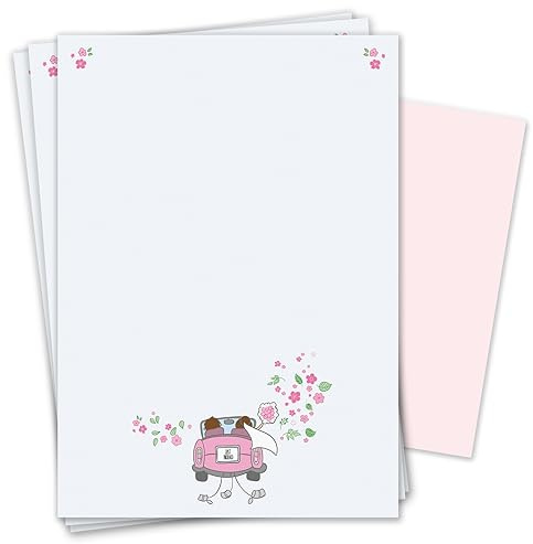 Briefpapier Set Hochzeit mit Umschlägen I 50 Blatt 90 g/m² DIN A4 I stilvolles Schreibpapier vielseitig verwendbar Rosa Motiv-Papier I Geburtstag Urkunde Speisekarte I dv158