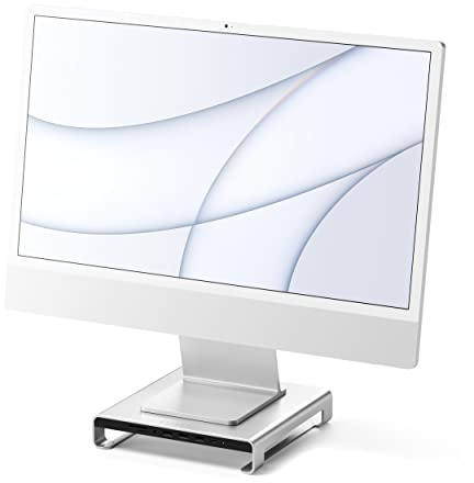 SATECHI Type-C Aluminium Monitor Stand Hub with USB-C Data, USB 3.0, Micro/SD Card Slots & 3.5mm Headphone Jack for Apple Studio Display, iMac, iMac Pro (Silver)