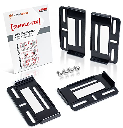 schildEVO Kennzeichenhalter für 2 Autokennzeichen | Simple Fix 2.0 | Rahmenlose Nummernschildhalter | 2er Set | Auto PKW Kfz | Nummernschildhalterung