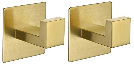 WOMAO Handtuchhaken Gold, Selbstklebend Ohne Bohren Handtuchhalter Garderobe Bad Wand Tür Edelstahl Gebürstet Badezimmer Aufhänger für Handtücher 2er Set Kleiderhaken