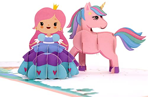 MOKIO® Biglietto Auguri Pop-Up – Principessa e Unicorno – Biglietto regalo 3D per un compleanno, Biglietto d'auguri con busta per ragazze