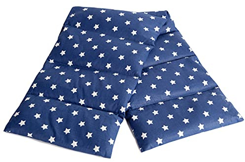 Leinsamenkissen 75x20cm groß 8-Kammer, Sterne-blau - Wärmekissen, Körnerkissen für Mikrowelle und Backofen