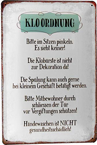 Blechschild 20x30 WC Ordnung Klo Regeln Toilette Badezimmer im Retro Vintage Nostalgie Design Hausordnung
