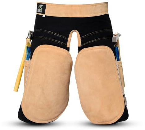 Equine Care Farrier förkläde 2 knivfickor, 2 spikmagneter och 2 hammarögla hästskor läder chaps 23 tum- 59 cm., BEIgE