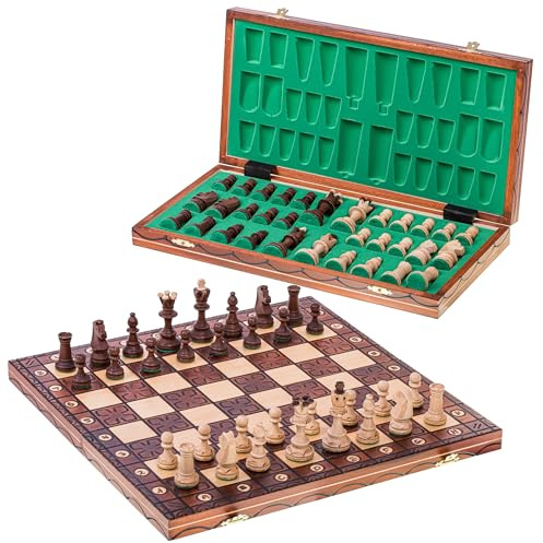 Square - Schach Schachspiel - JUNIOR LUX - 41 x 41 cm - Schachfiguren & Schachbrett aus Holz