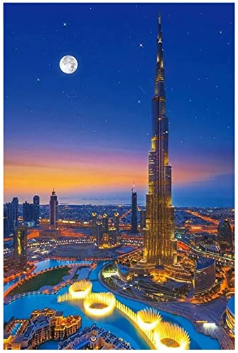 DIY 5D Diamant Malerei Vollbohrer Kit, Nachtansicht Der Stadt Dubai 40x50cm Diamond Painting Bilder Set Diamant Malen nach Zahlen Kreuzstich Stickerei Strass Mosaik Gemälde für Home Wand Dekor