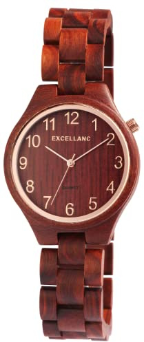 Excellanc Damen-Holzuhr Faltschließe Analog Quarz 1800236
