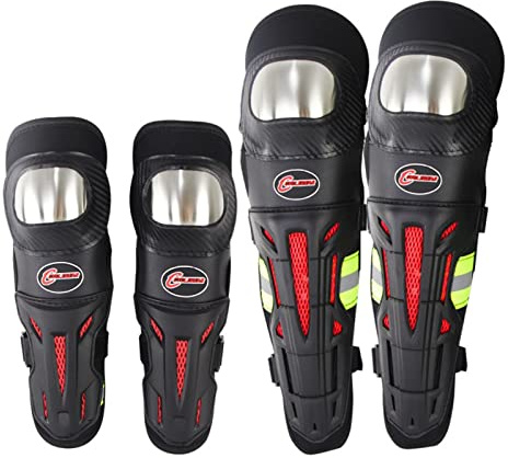 Lfzhjzc Ginocchiere Moto, Ginocchiere Gomiti 4 Pezzi, Ginocchiere Protettive in Acciaio Legato, Riflettenti Notturne, Ginocchiere MTB, per Motocross ATV Pattinaggio (Color : Black)