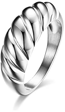 Stfery Bague Personnalisée, Alliance Homme Mariage Acier Inoxydable Pain de Style Européen Cadeau Anniversaire Acier 54
