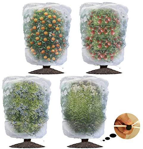 4 paquetes de redes de protección para plantas de jardín, arbustos de arándanos, bolsas de red de protección para árboles frutales de tomate, cubierta protectora para plantas de jardín, bolsas para