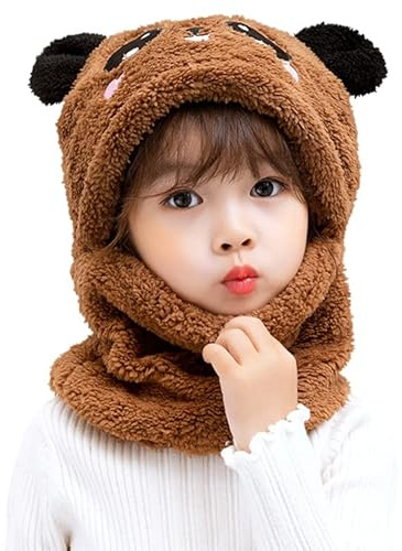 JFAN Gorro Invierno Niñas y Niños Pasamontaña Bonito Gorro con Orejas de Oso Caliente A Prueba de Viento Unisex Marrón