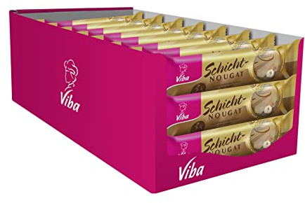 Viba Schicht-Nougat Jumbo 3er Pack Vorratspack 24 x 120 g – Haselnussnougat Riegel aus hellem und dunklem Nougat – 72 Nougatstangen