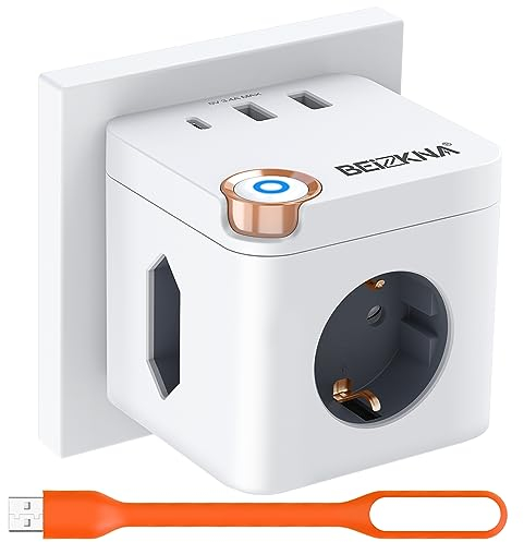 Steckdosenwürfel ohne Kabel, 3 Fach Mehrfachsteckdose mit USB C, 3680W Steckdosenadapter Cube Mehrfachstecker, 6 in 1 USB Würfel Steckdosen Steckdosenleiste mit Schalter für Büro Hause Reisen, Weiß