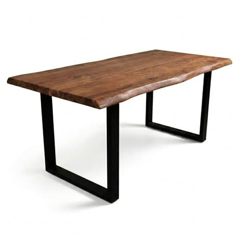 SAM Esstisch Cali 220x100 cm Akazie nussbaum Baumkante U-Gestell schwarz | Baumkantentisch massiv, Akazienholz nussbaumfarben, 50 mm Tischplatte, Esszimmertisch, Industrial-Design