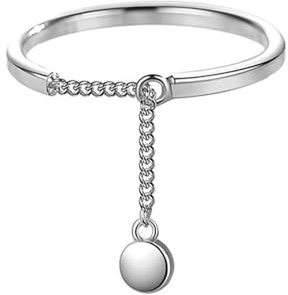 GAUEIOUR Dangling Ball Stacking Rings,Flash Diamond Multi Layer Ring,Smooth Chain Rings,Transfer Bead Tassel Adjustable Ring(Silver)