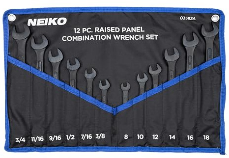 NEIKO 03582A Combination Wrench Set, 12 Pc Raised Panel Combo Wrenches Set, Metric and Standard, Black Oxide Drop Forged Carbon Steel, Mechanic Open End Wrench Set, Small Box End Wrench Set SAE & MM
