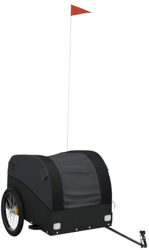 vidaXL Lastenanhänger für Fahrrad, Fahrradanhänger mit Deichsel Flagge, Transportanhänger Maximale Belastbarkeit 45 kg, Anhänger Fahrradwagen, Schwarz Eisen