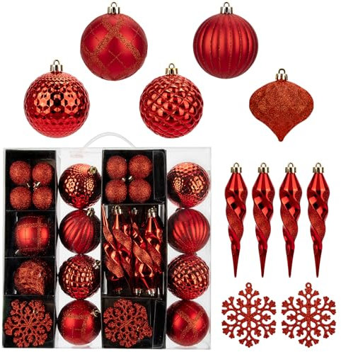 50 Stück Weihnachtsdeko Weihnachtskugeln, Bruchsiche Rote Christbaumkugeln Ornamente Weihnachtsbaumschmuck für Weihnachtsbaum Weihnachtsdekoration