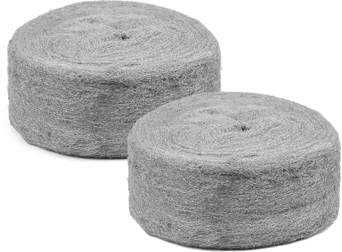 LESNIC 2 Pack Medium Steel Wire Wool Mice 00#, 2.5m/8ft Steel Wool for Cleaning & Closing Small Holes, Metal Wool for Rodent Control Gaps Blocker Stop Rats, Mice, Pests, Insect, Snakes