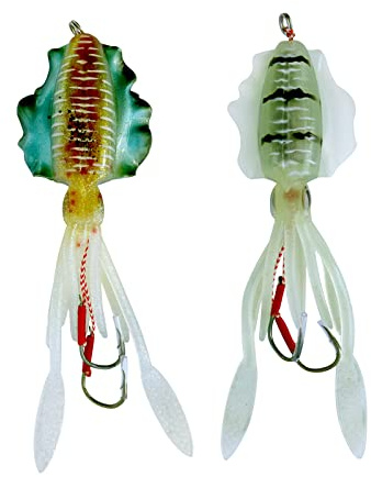 Squid Trap Fishing Lures for Saltwater Soft Artificial Rigged Squid Jig Trolling Lures with UV Glow Sea Offshore Fishing 2pcs 80 garms (C)