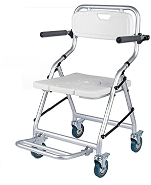 TVSKWMRQ Klappbarer Toiletten-/Duschstuhl, tragbarer Aluminium-Duschstuhl/Toilettenstuhl, klappbarer Toilettenstuhl am Nachttisch mit Rollen, klappbare Armlehnen und Fußstützen, Alternat