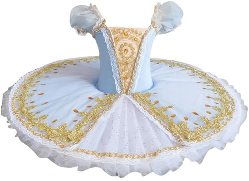 Xytraiihw Professionelles Ballett-Tutu Für Mädchen, Blaues Schwanensee-Pfannkuchen-Tutu Ballerina-Partykleid Kindertanz-Wettbewerbskostüm,Blau,130