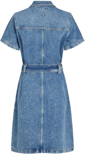 Tommy Hilfiger Donna Abito in Jeans Knee Belted Ali Maniche Corte, Blu (Ali), 50