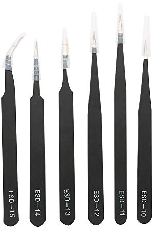6 Pinzas Antiestáticas de Acero Inoxidable, Herramienta de Mantenimiento, Juego de Precisión, Curvadas Antiestáticas Mejoradas para Electrónica, Trabajo de Laboratorio,