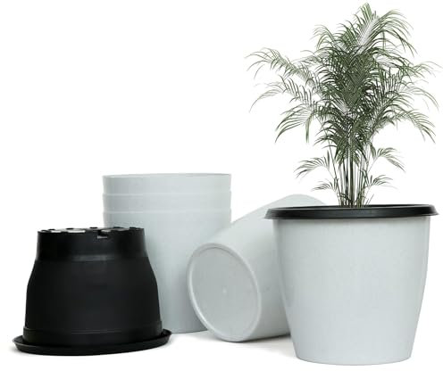 Vaso da fiori autoirrigante da 25,4 cm, in plastica vergine, per interni, giardino, balcone, casa, soggiorno, cucina, ufficio, regalo, vaso per piante grande Gamla (confezione da 5)