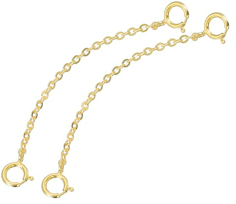 QUARKZMAN 2 st kedjor förlängningar 925 sterlingsilver 50 mm förlängningskedjor med lås för tillverkning hantverk hantverk handgjorda guld